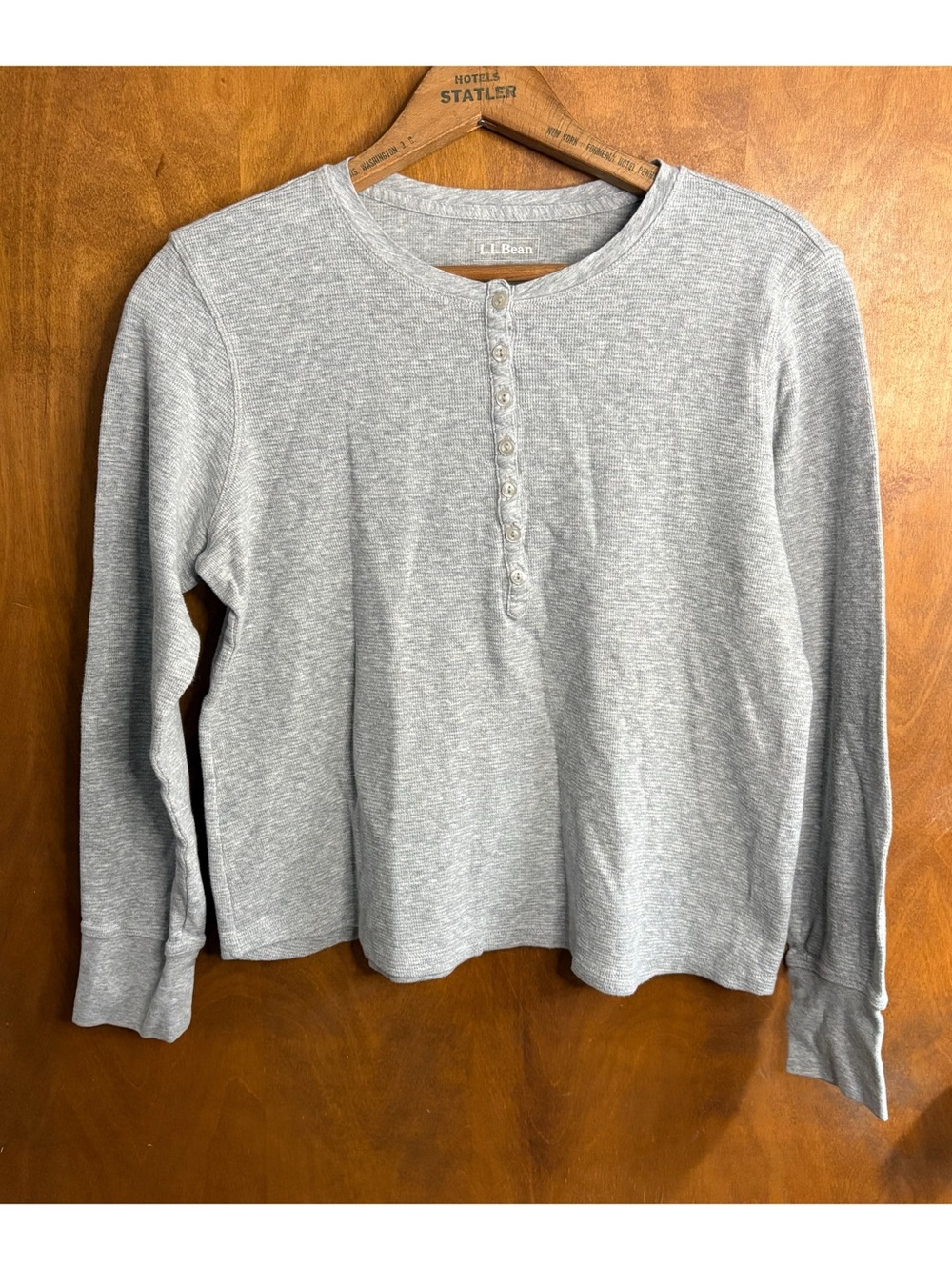 L.L. Bean Light Gray Henley Long Sleeve Top Minimalist Baselayer Hiking Gorpcore